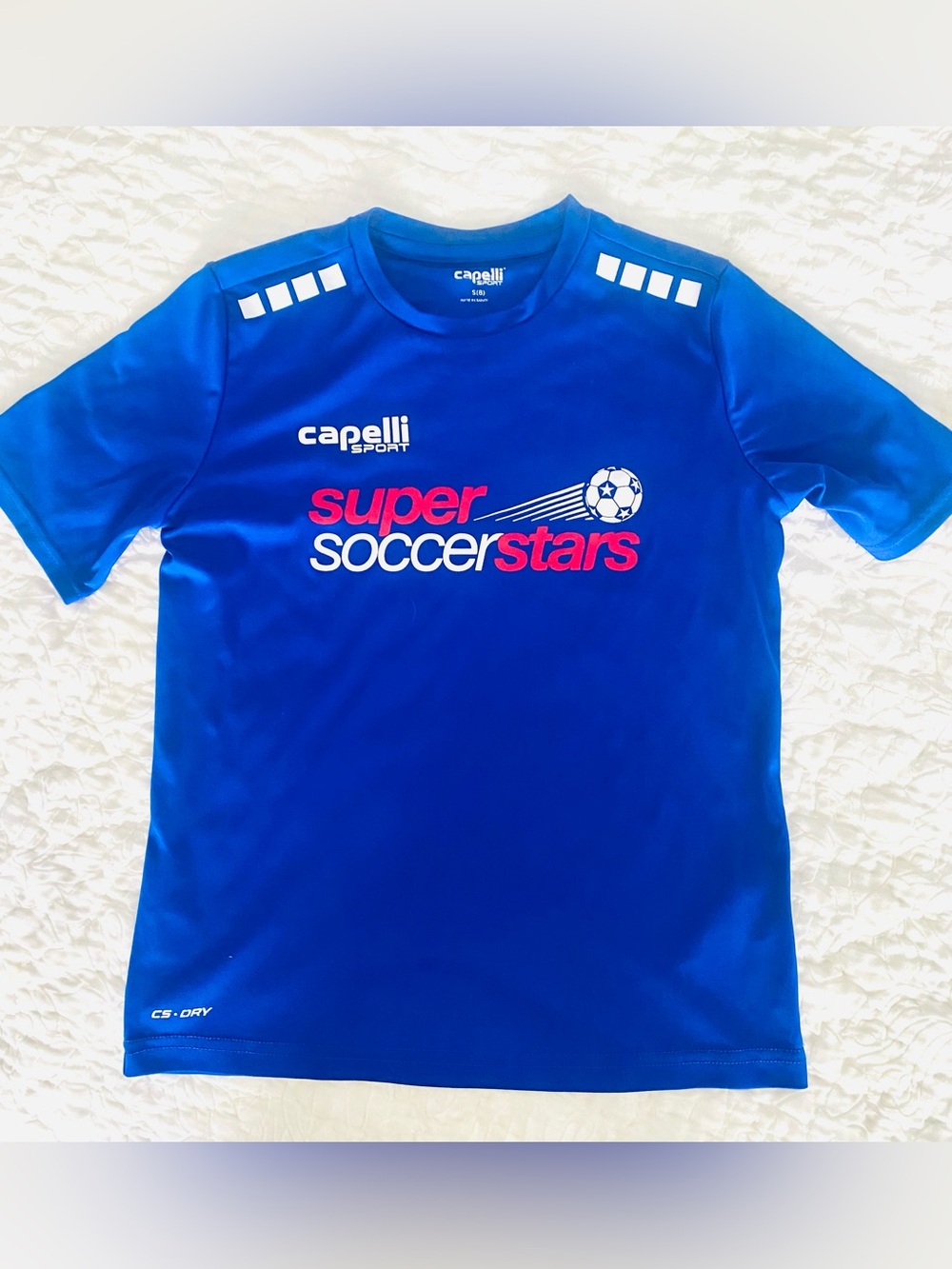 ⚽️Boys “Super Soccer Stars” Blue Dri-fit Sports Shirt SZ 8 (small Y) - Picture 3 of 12